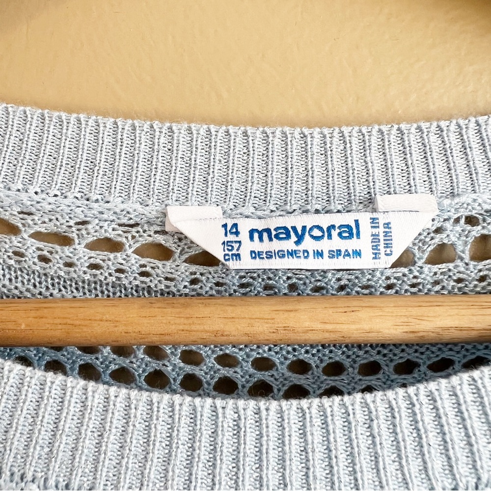MAYORAL Girls powder blue pointelle sweater in size 14 - Picture 3 of 6